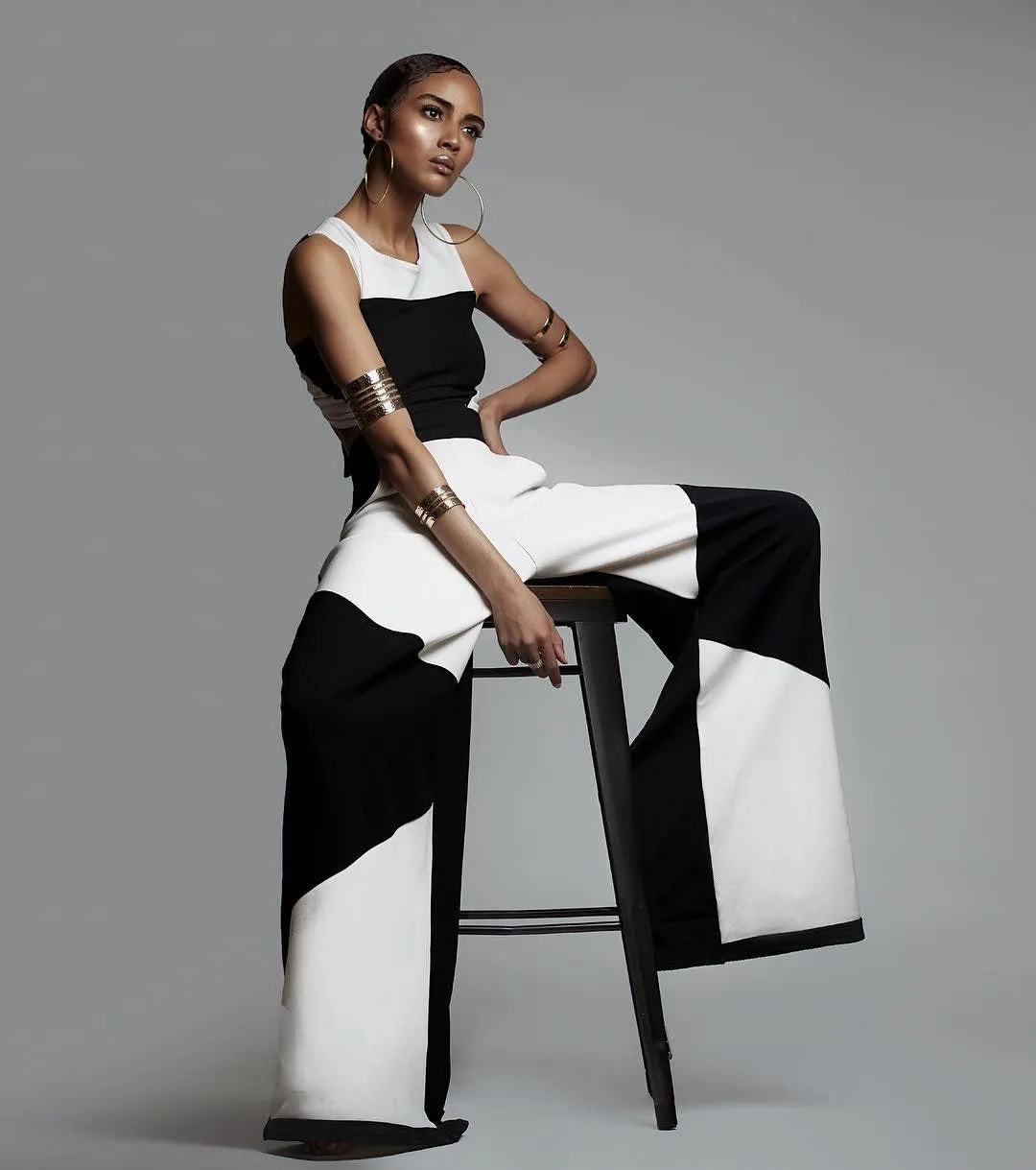 Shan Latris Black and White Colorblock Crop Top