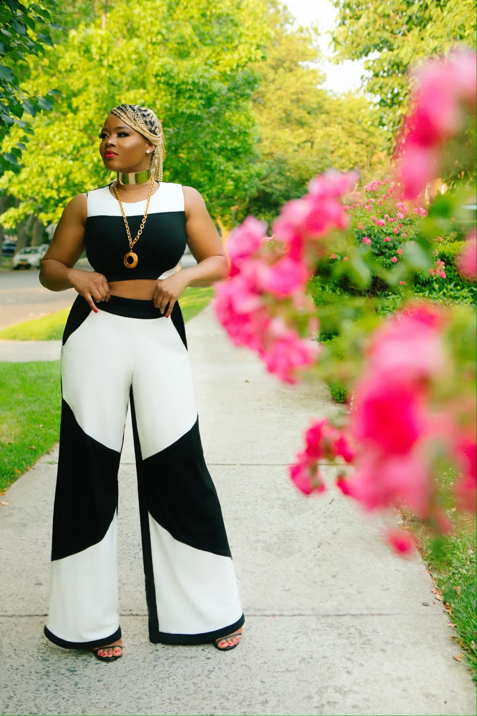 Shan Latris Black and White Colorblock Crop Top