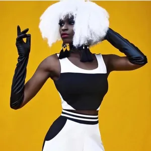 Shan Latris Black and White Colorblock Crop Top