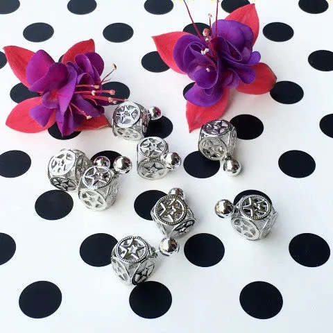 Silver Double Sided Square Earrings