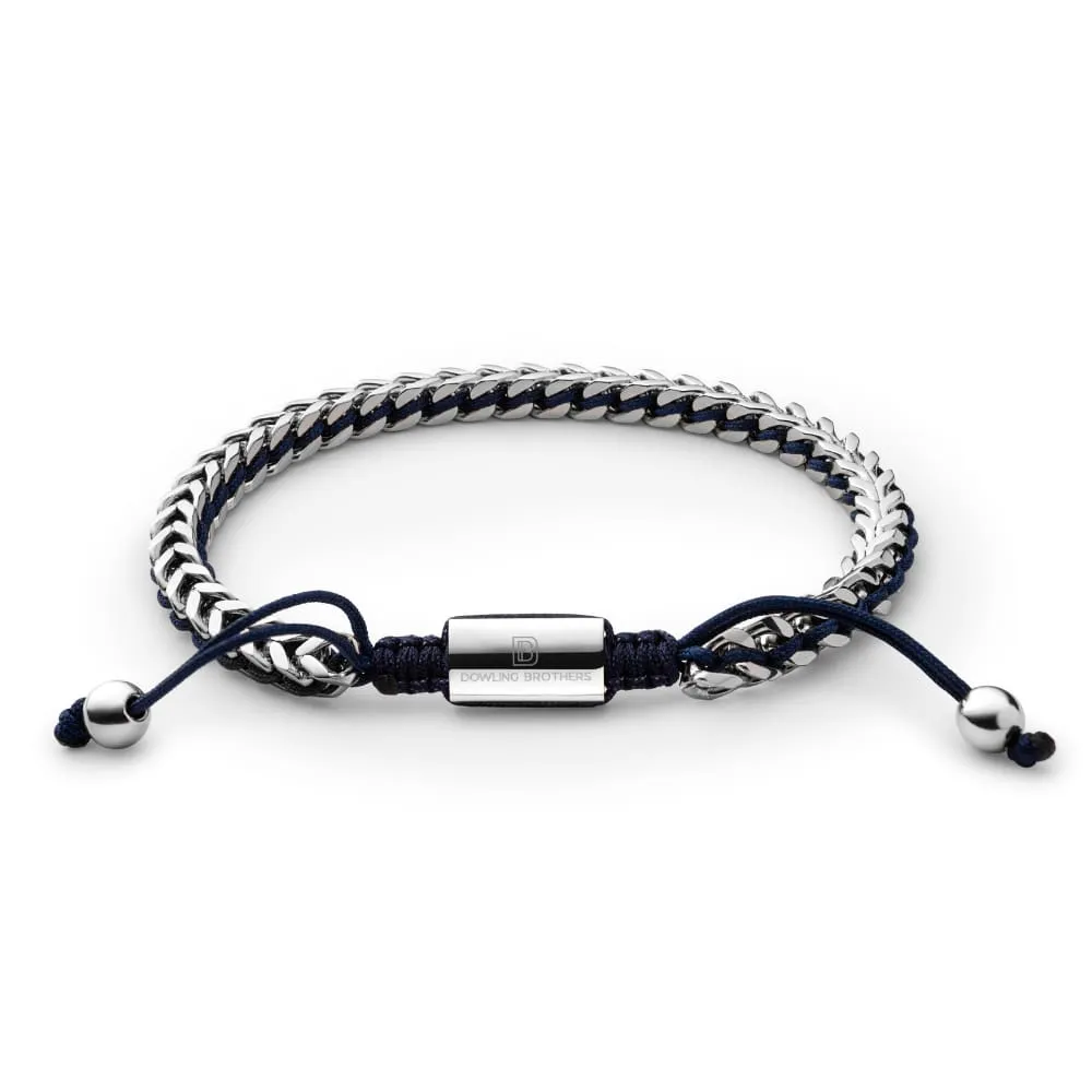 Silver Woven Chain Bracelet in Navy