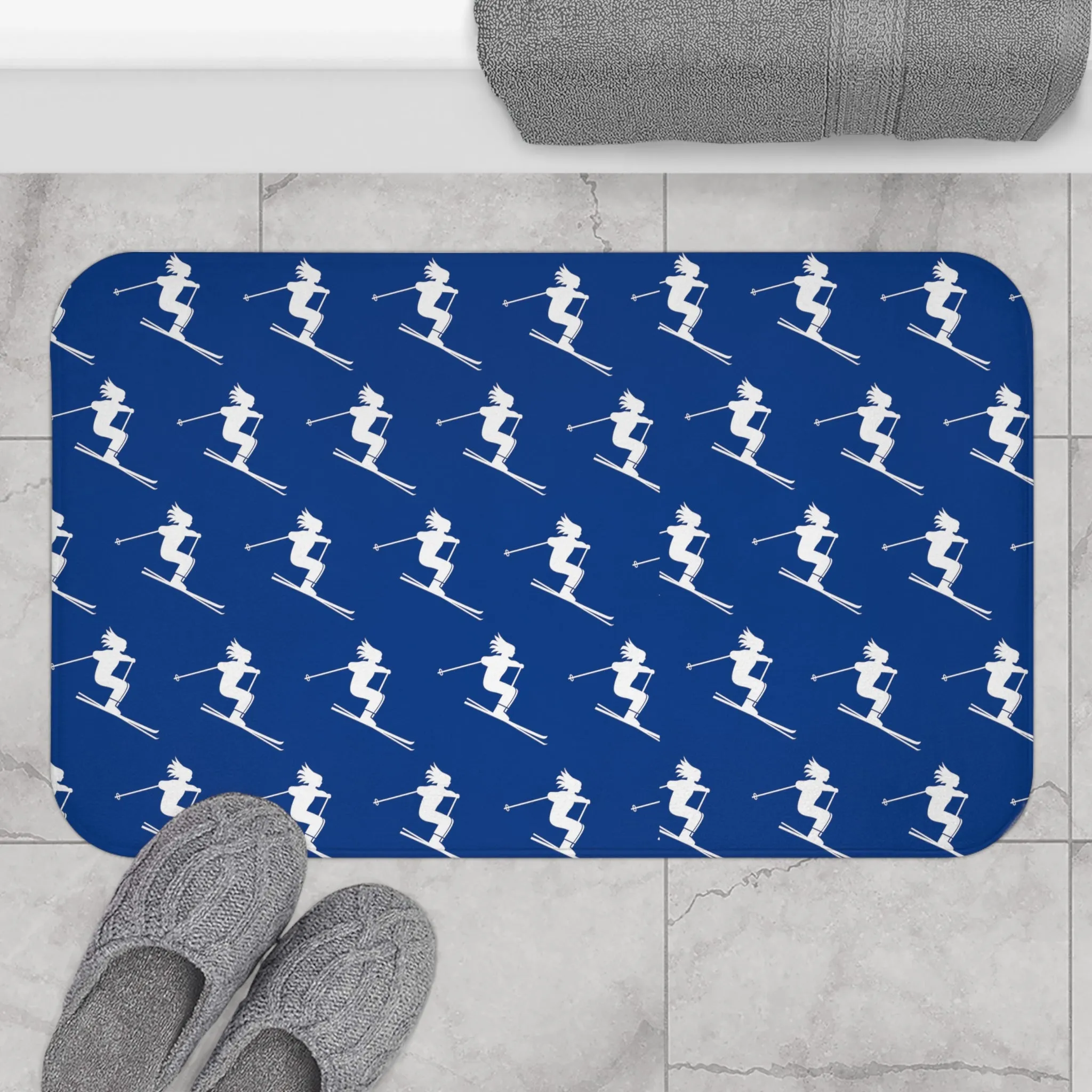 Skiers - Navy Blue Bath Mat