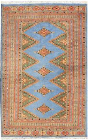 Sky Blue Java Kingdom Hand Knotted Area Rug