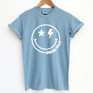Smile Drink Milk White Ink ComfortWash/ComfortColor T-Shirt (S-4XL) - Multiple Colors!