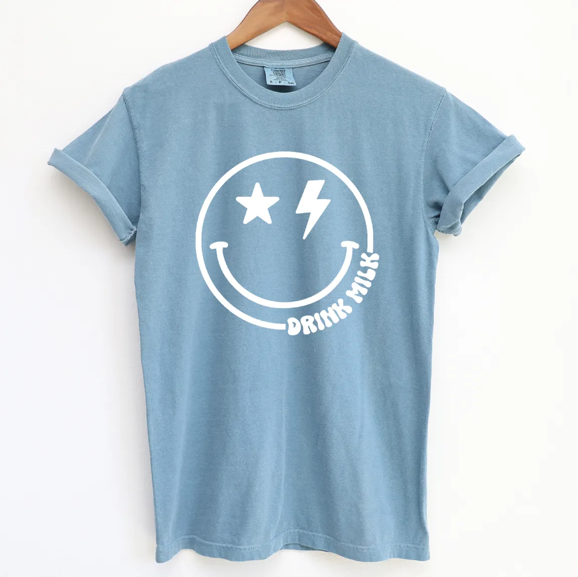 Smile Drink Milk White Ink ComfortWash/ComfortColor T-Shirt (S-4XL) - Multiple Colors!