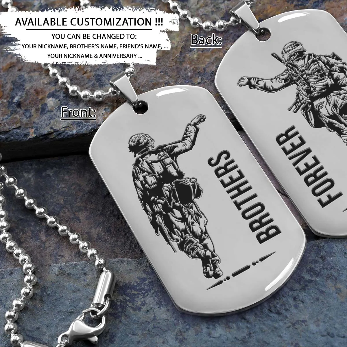 Soldier Dog Tag - Brothers Forever - Army - Navy - Marines - Air Force - Soldier Necklace - Engrave Dog Tag