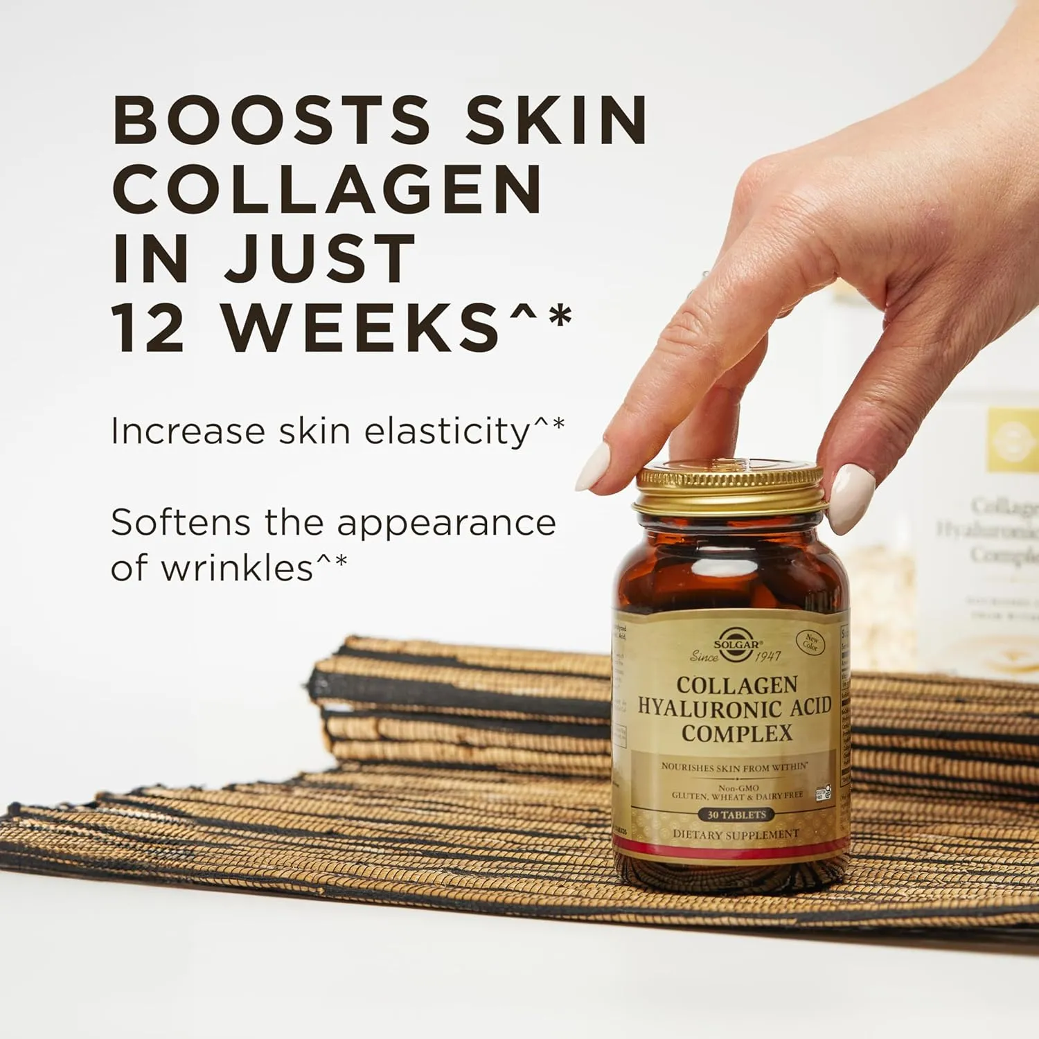 Solgar Collagen Hyaluronic Acid Complex, 30 Tablets - Hydrolyzed Collagen Type 2 - Helps with Fine Lines & Wrinkles - Boosts Skin Collagen & Elasticity - Non-GMO, Gluten & Dairy Free - 30 Servings