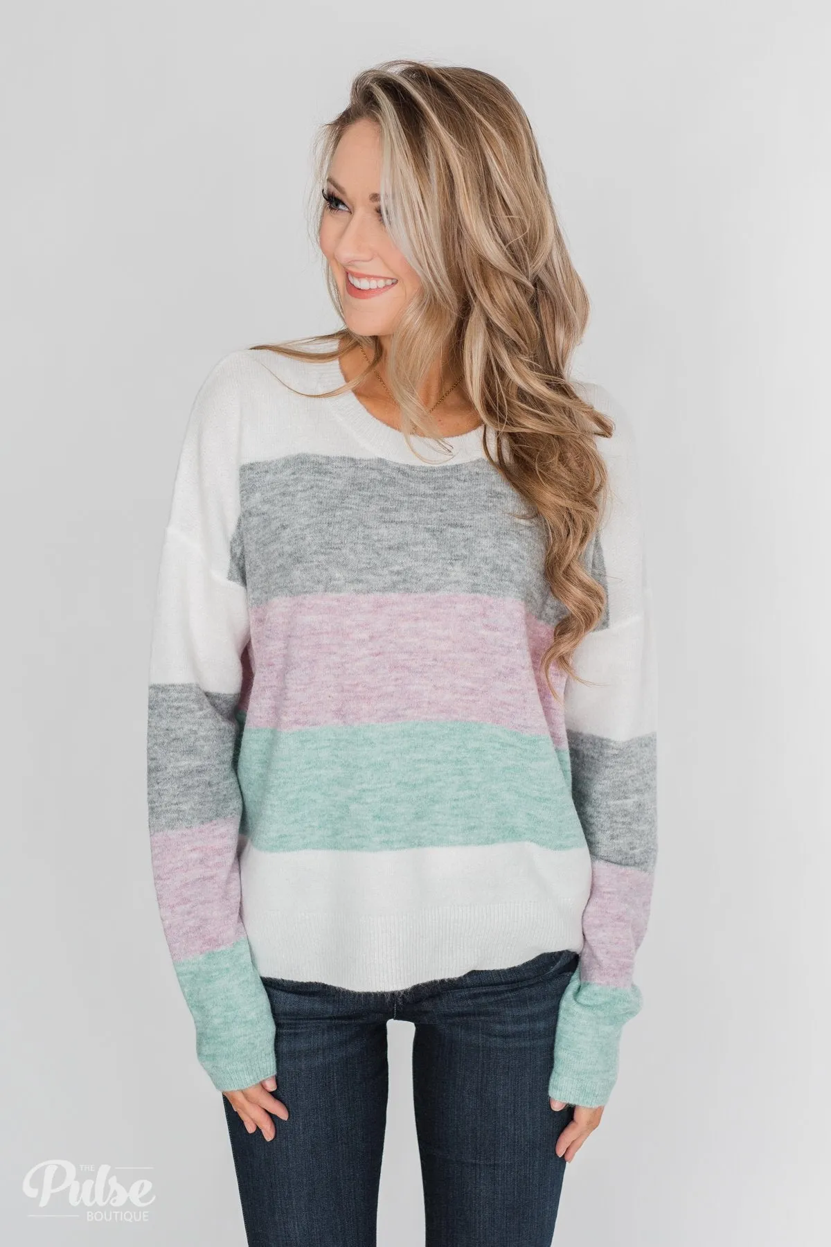 Spring Getaway Color Block Sweater- Muted Pastels