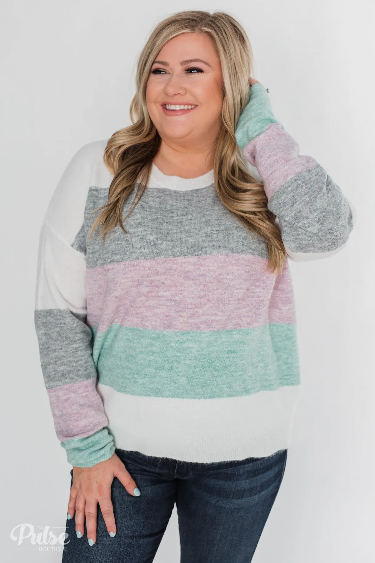 Spring Getaway Color Block Sweater- Muted Pastels
