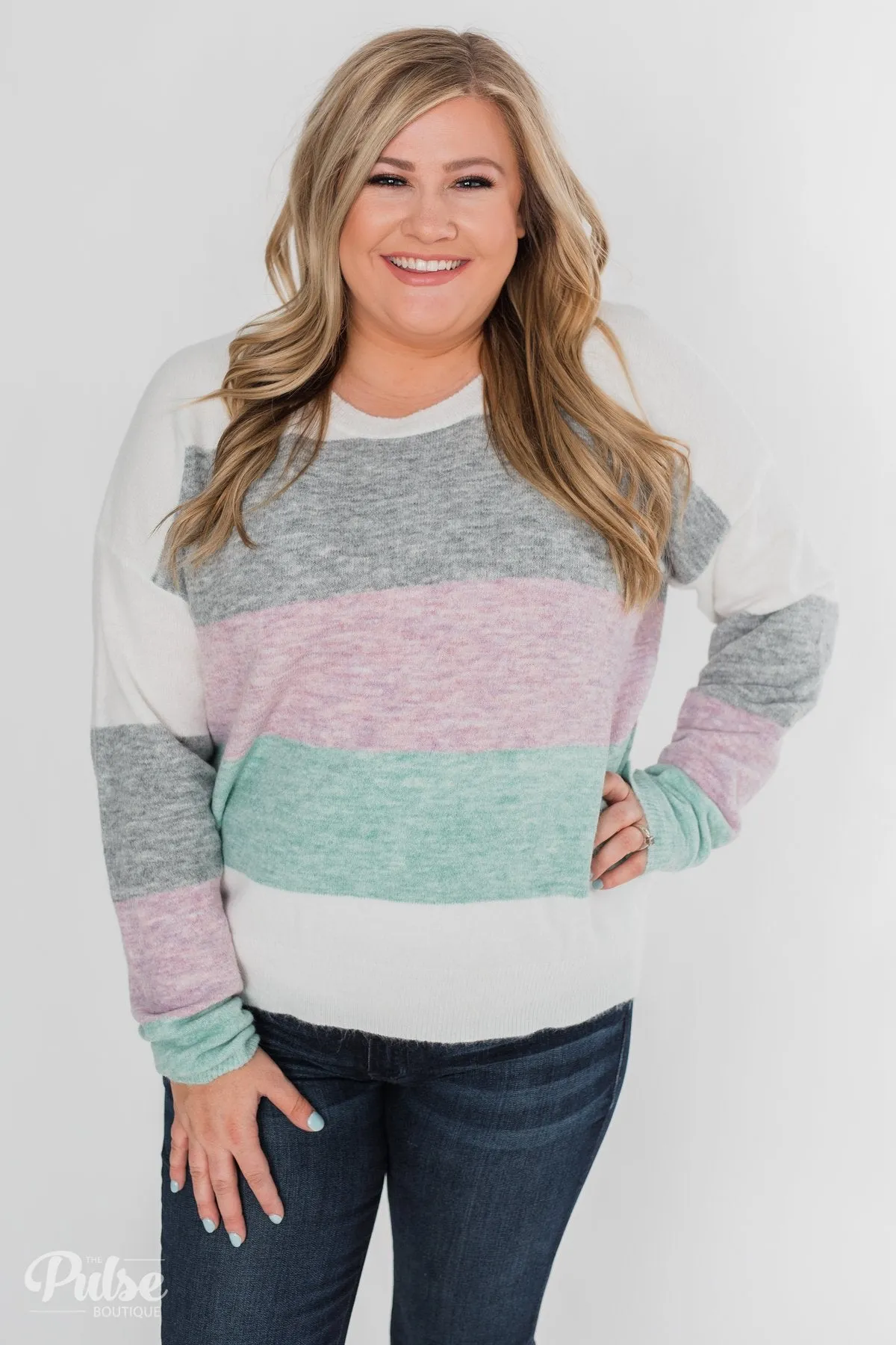 Spring Getaway Color Block Sweater- Muted Pastels