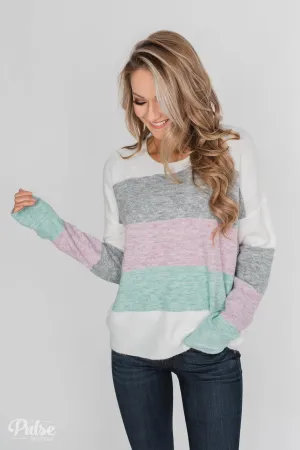 Spring Getaway Color Block Sweater- Muted Pastels