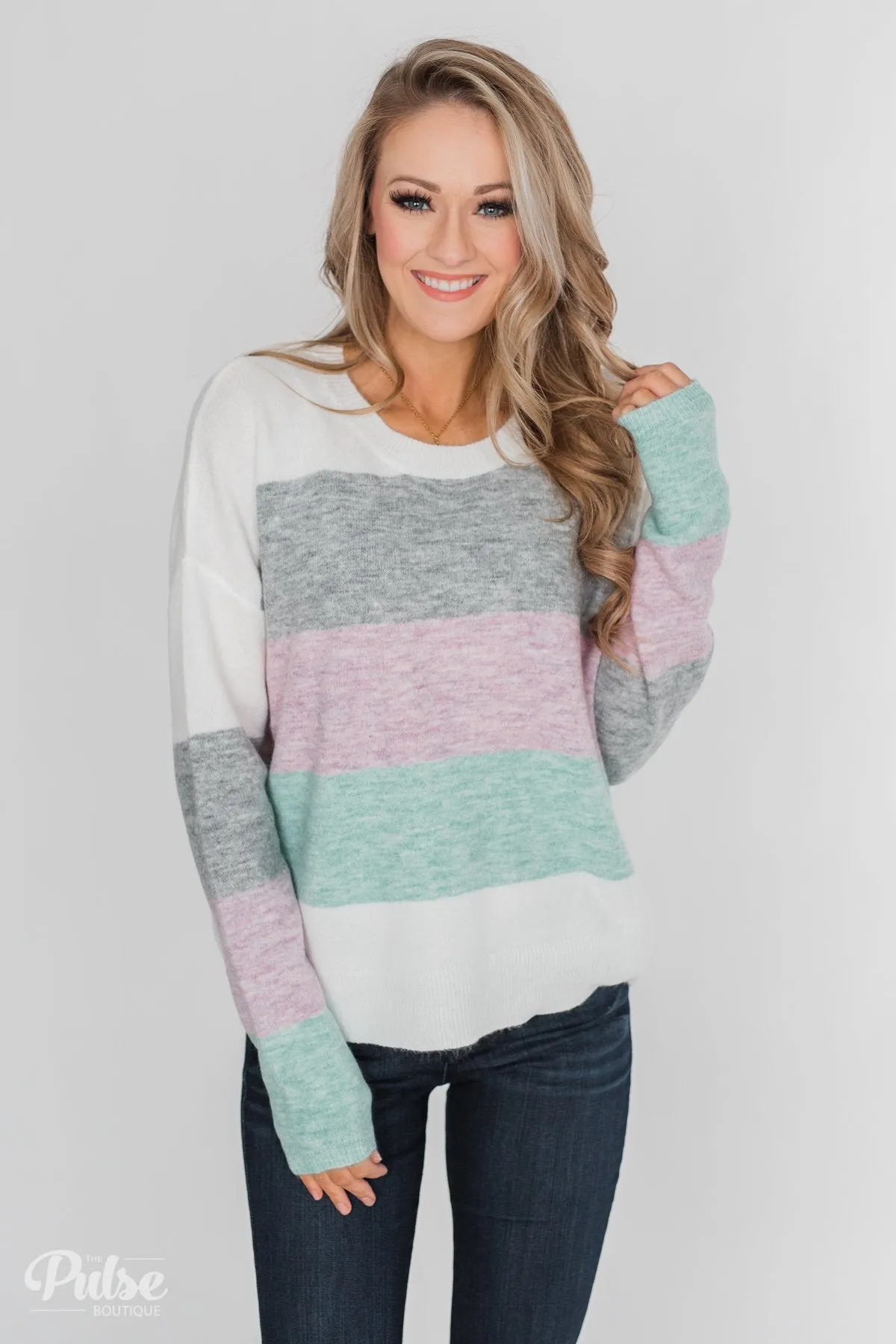 Spring Getaway Color Block Sweater- Muted Pastels