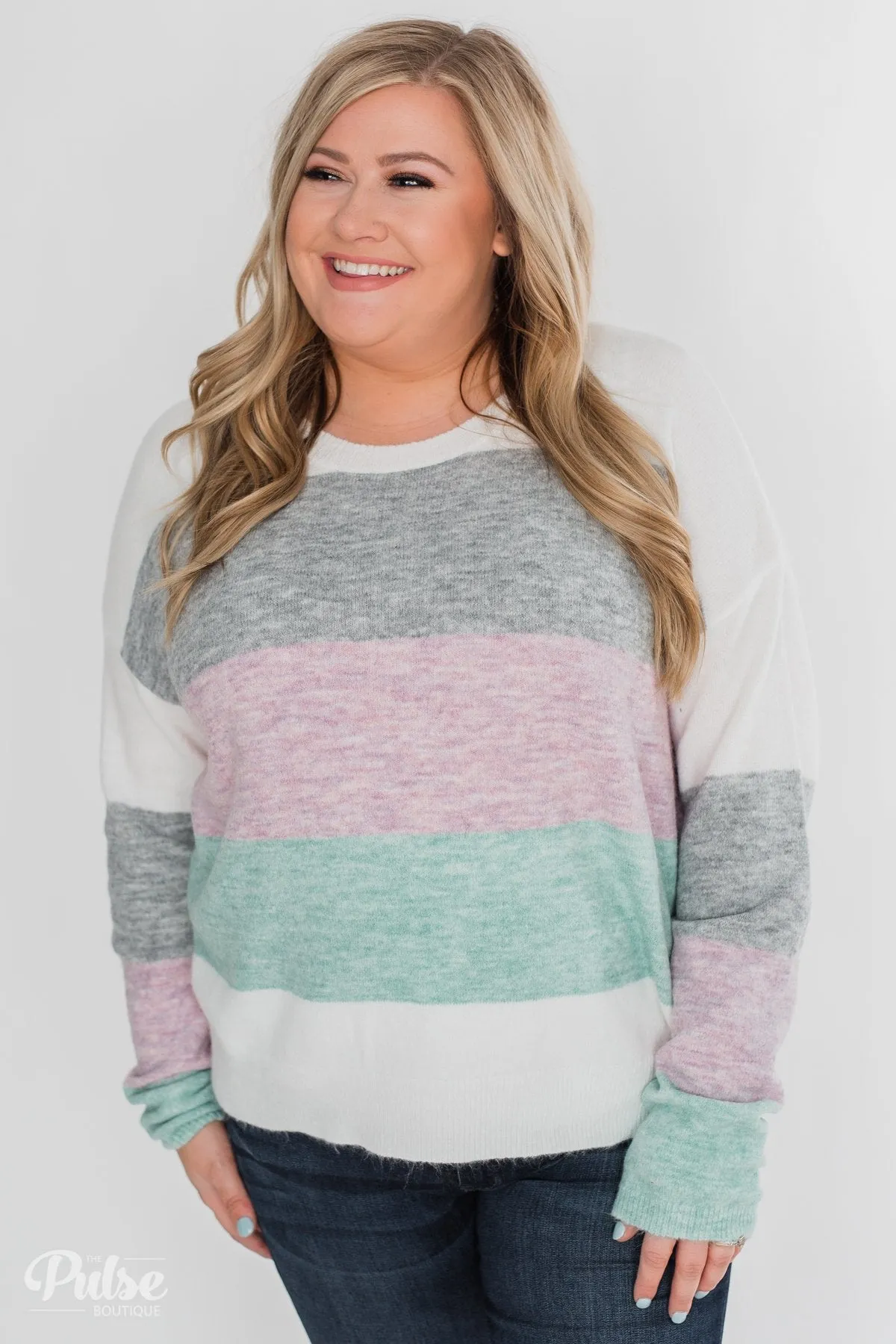 Spring Getaway Color Block Sweater- Muted Pastels
