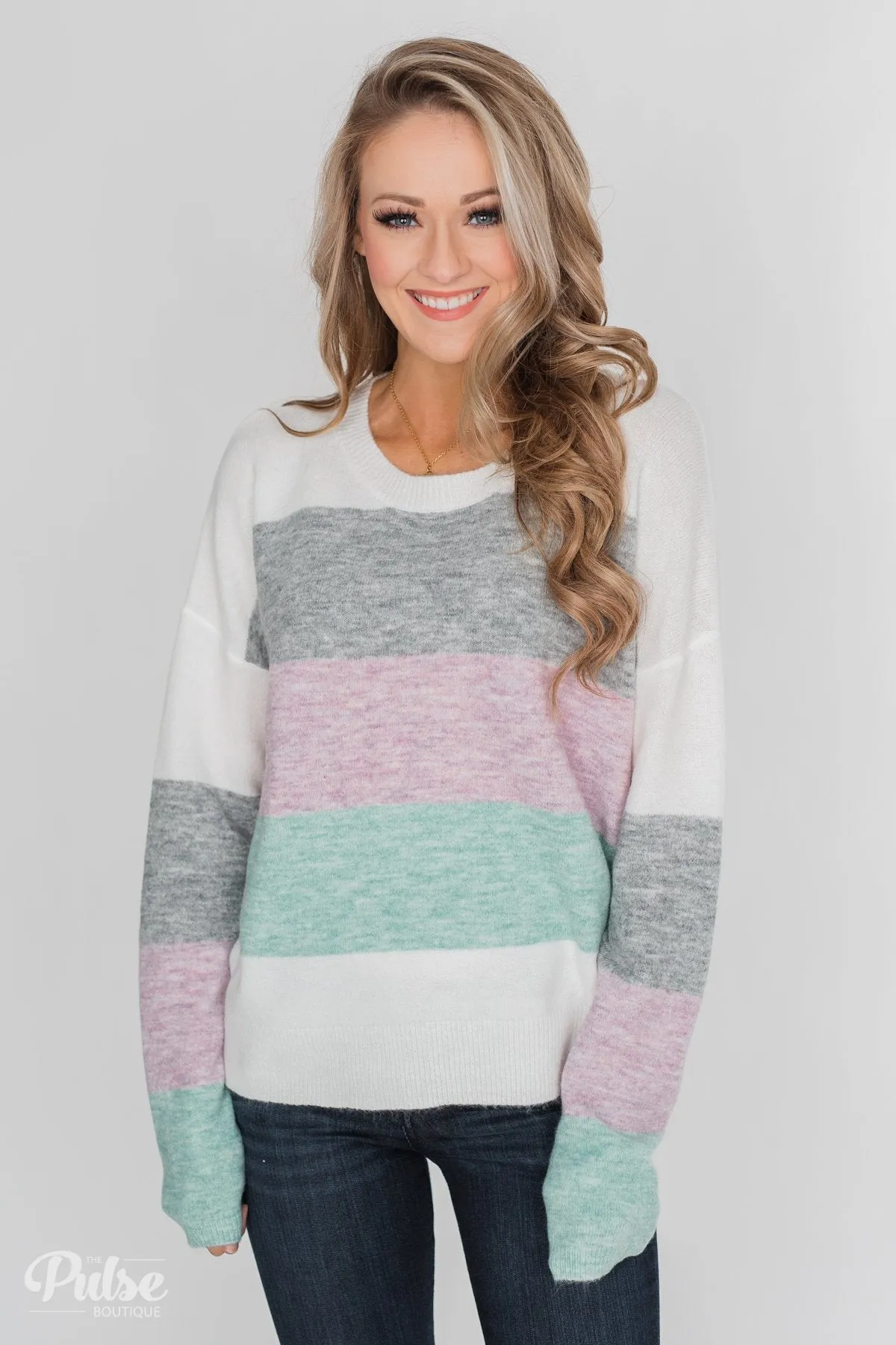 Spring Getaway Color Block Sweater- Muted Pastels