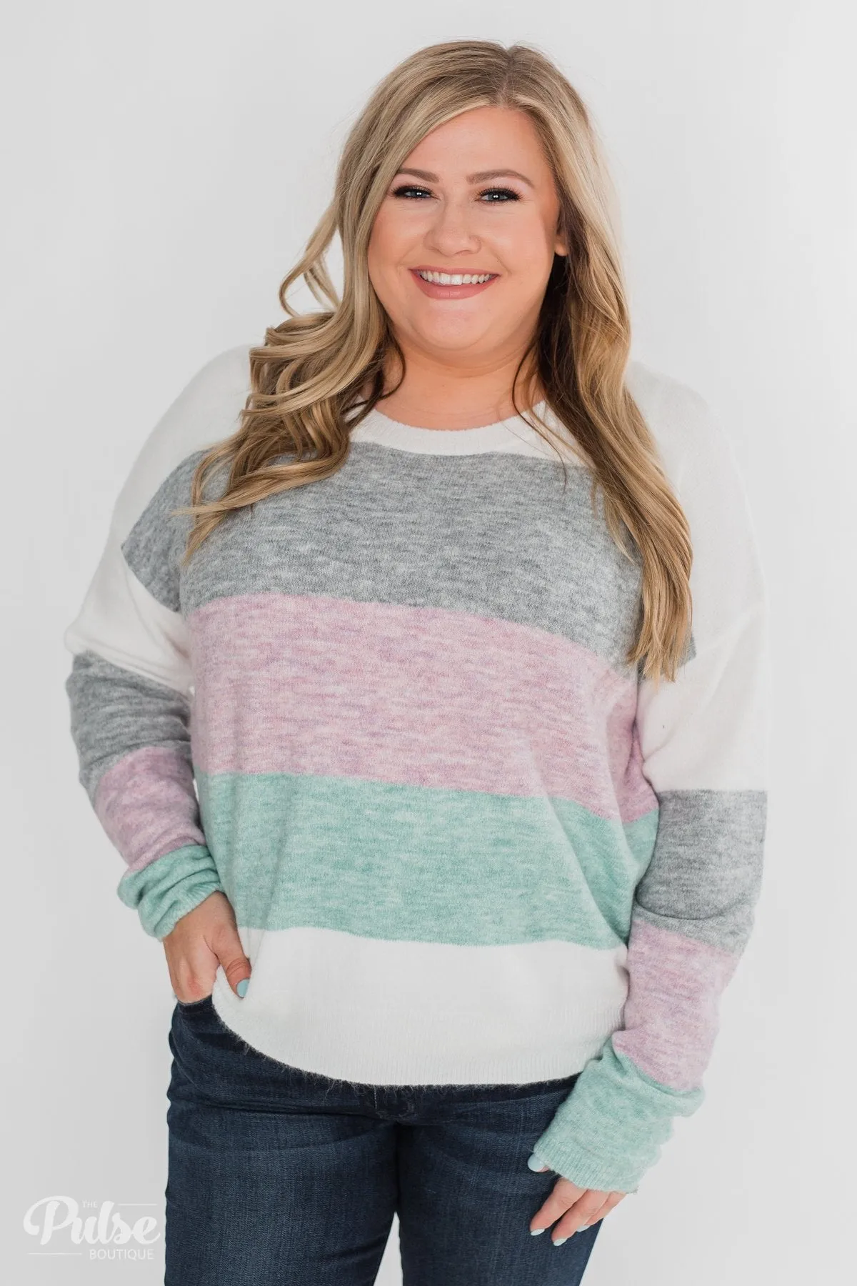 Spring Getaway Color Block Sweater- Muted Pastels