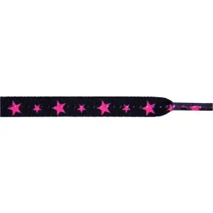 Stars Flat 5/16" - Hot Pink Star on Black (12 Pair Pack) Shoelaces