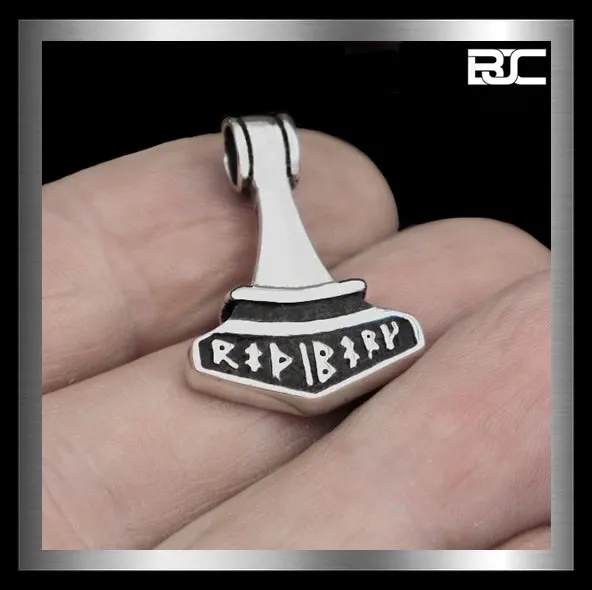 Sterling Silver Double Sided Rune Thors Hammer Pendant