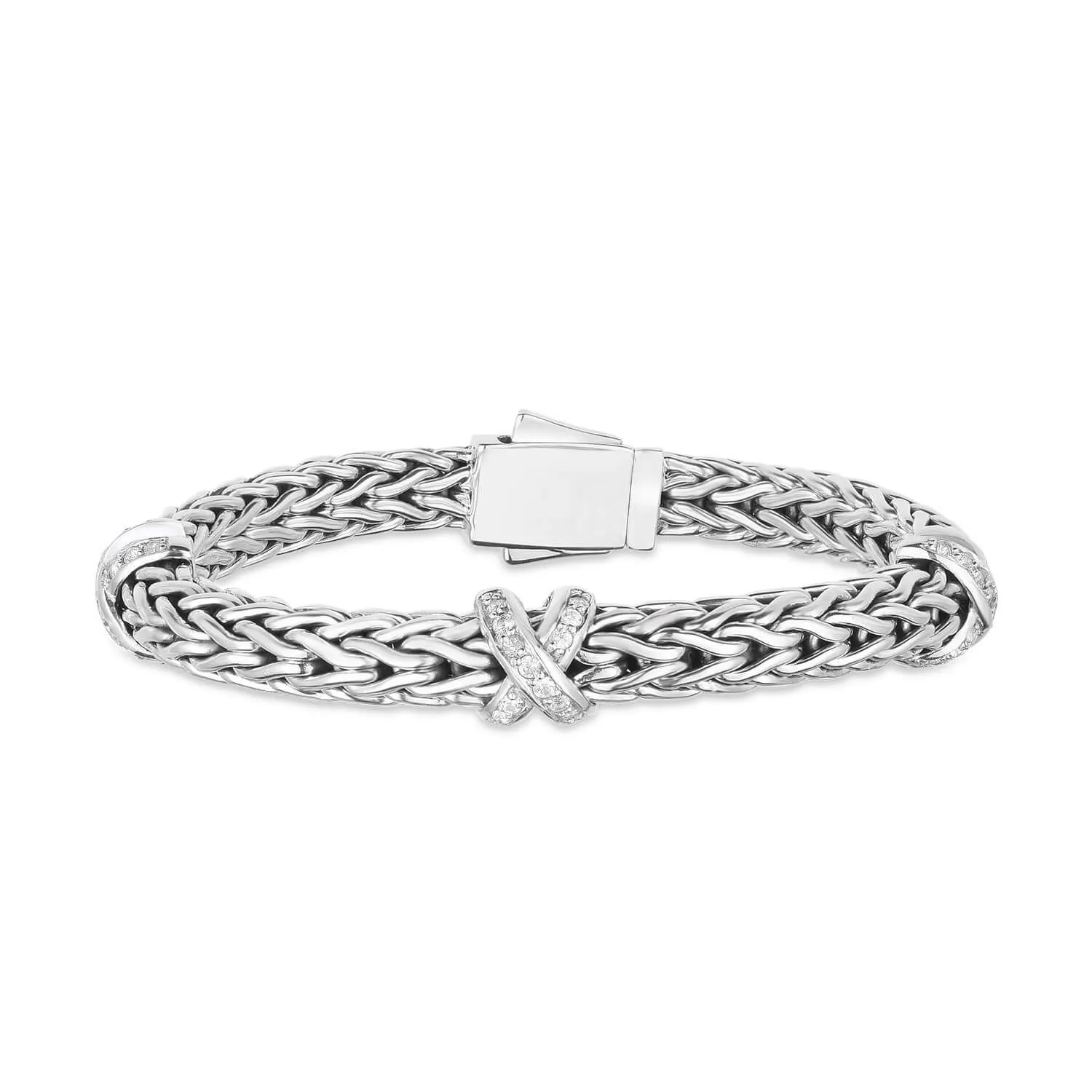 Sterling Silver Woven X Bracelet with Sapphires