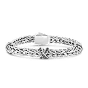 Sterling Silver Woven X Bracelet with Sapphires