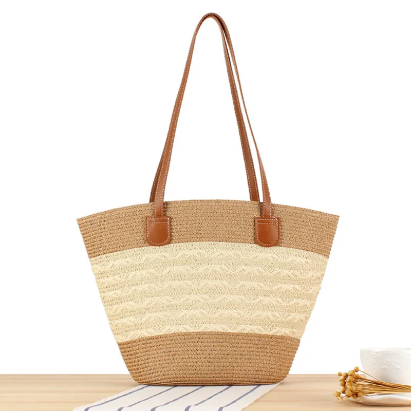 Striped Large Capacity Totes Advanced Texture Hand-woven Shoulder Bags