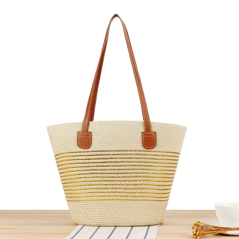 Striped Large Capacity Totes Advanced Texture Hand-woven Shoulder Bags