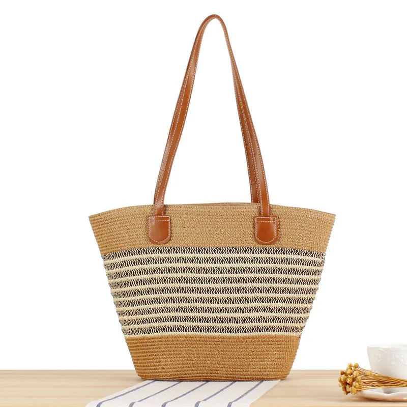 Striped Large Capacity Totes Advanced Texture Hand-woven Shoulder Bags