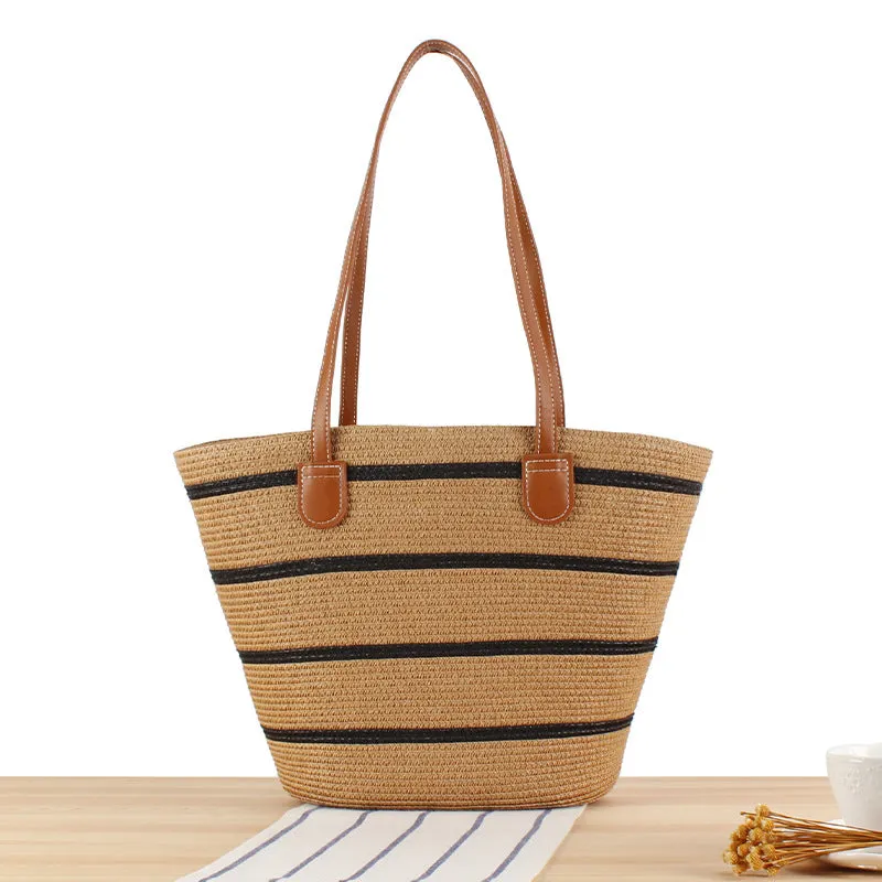 Striped Large Capacity Totes Advanced Texture Hand-woven Shoulder Bags
