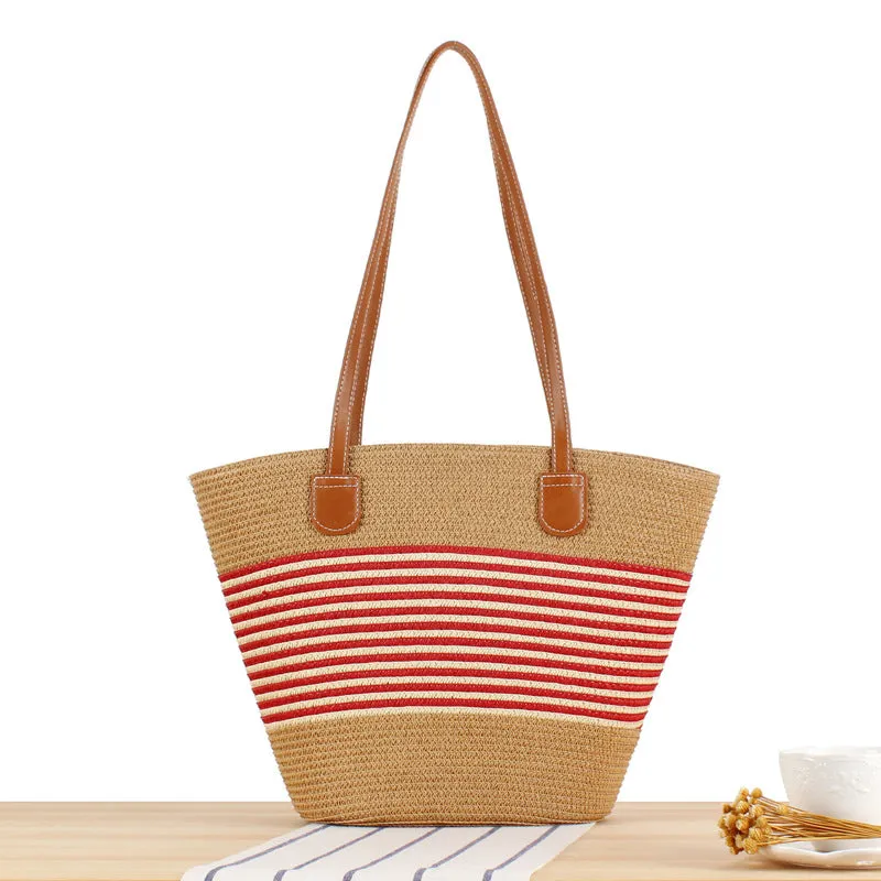 Striped Large Capacity Totes Advanced Texture Hand-woven Shoulder Bags