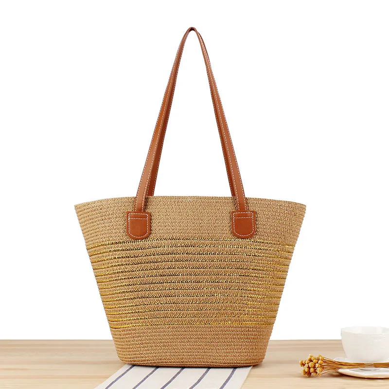 Striped Large Capacity Totes Advanced Texture Hand-woven Shoulder Bags