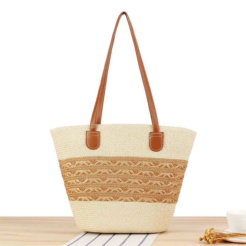 Striped Large Capacity Totes Advanced Texture Hand-woven Shoulder Bags