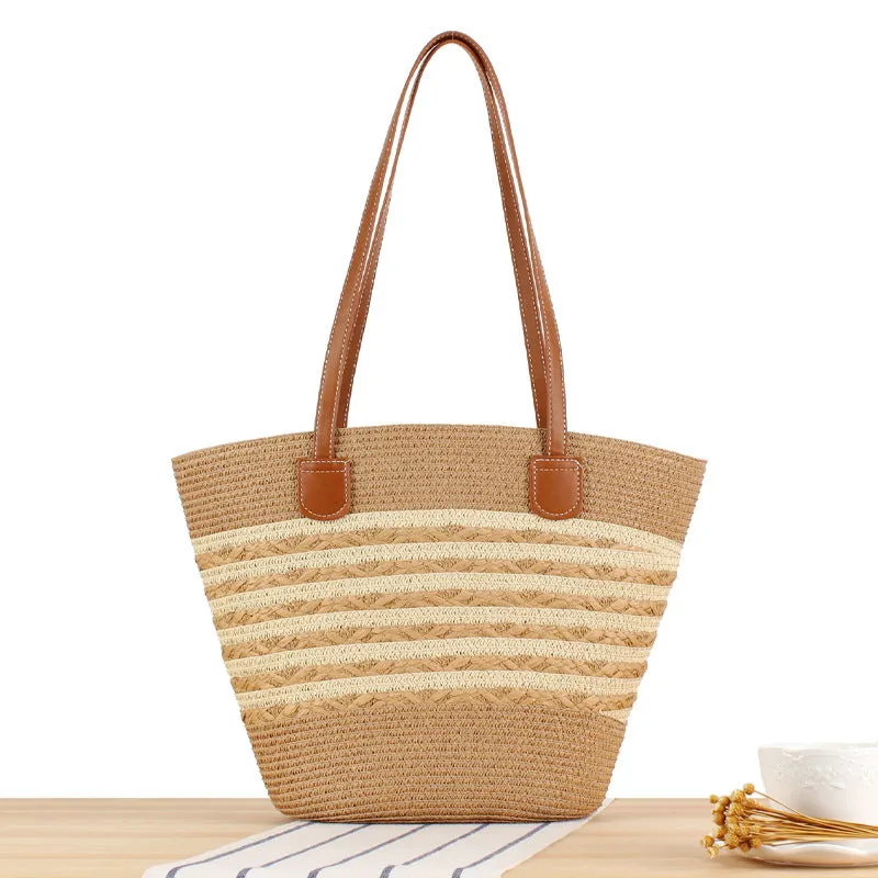 Striped Large Capacity Totes Advanced Texture Hand-woven Shoulder Bags