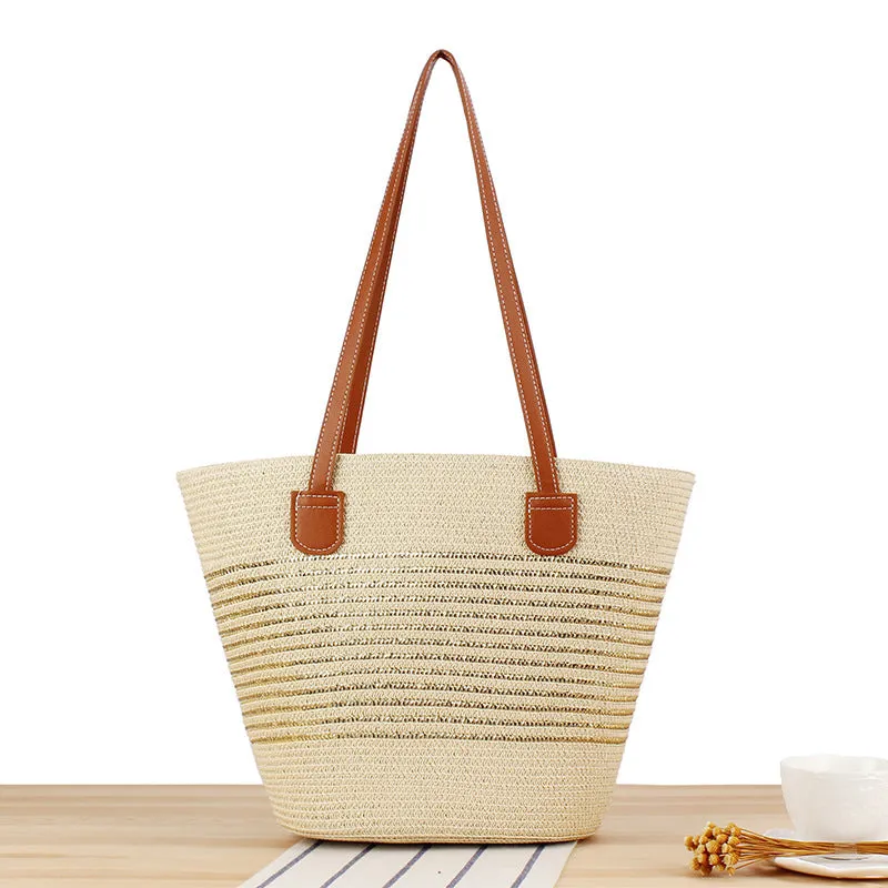 Striped Large Capacity Totes Advanced Texture Hand-woven Shoulder Bags