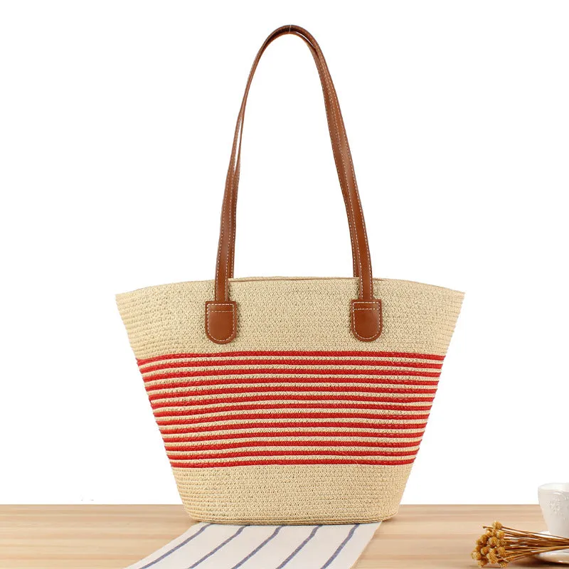 Striped Large Capacity Totes Advanced Texture Hand-woven Shoulder Bags