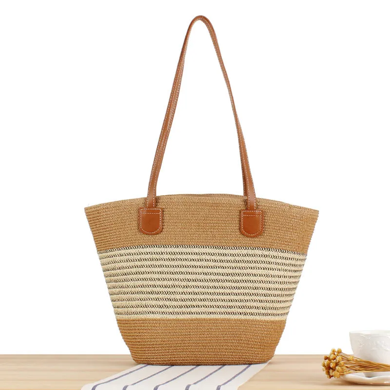 Striped Large Capacity Totes Advanced Texture Hand-woven Shoulder Bags