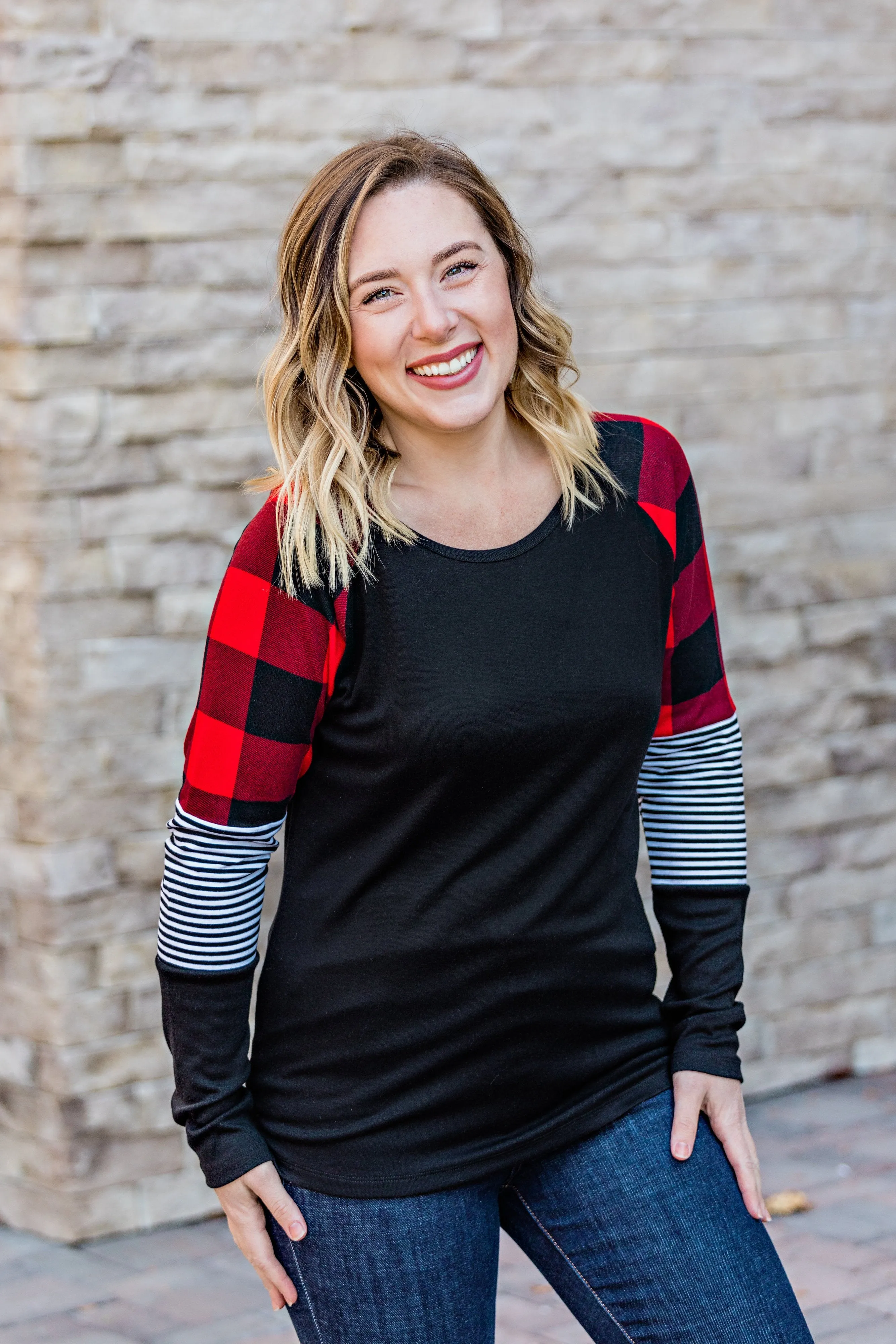 Stripes and Plaid Long Sleeve Top