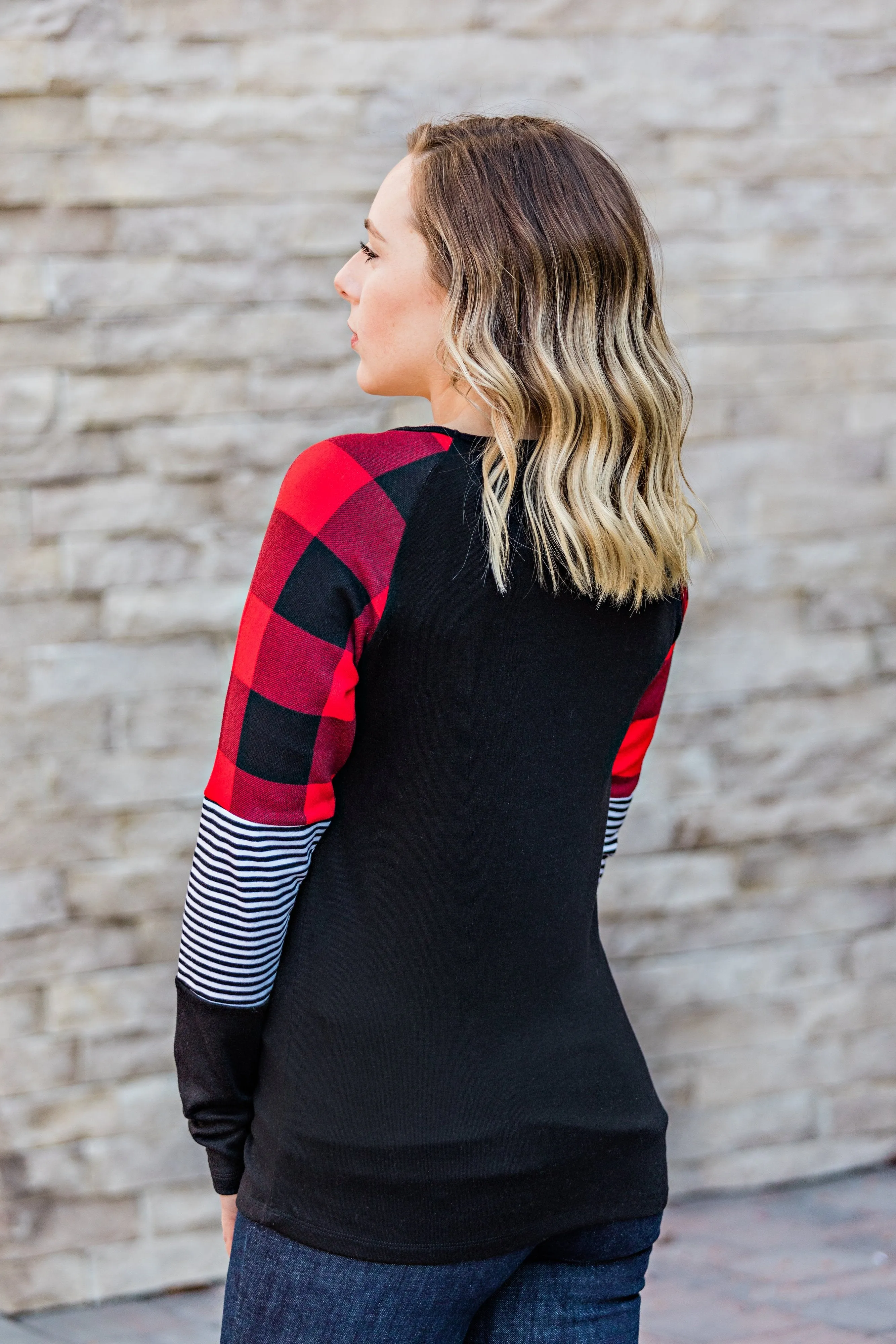 Stripes and Plaid Long Sleeve Top