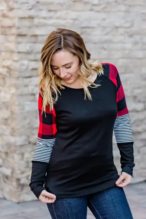 Stripes and Plaid Long Sleeve Top