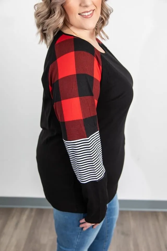 Stripes and Plaid Long Sleeve Top