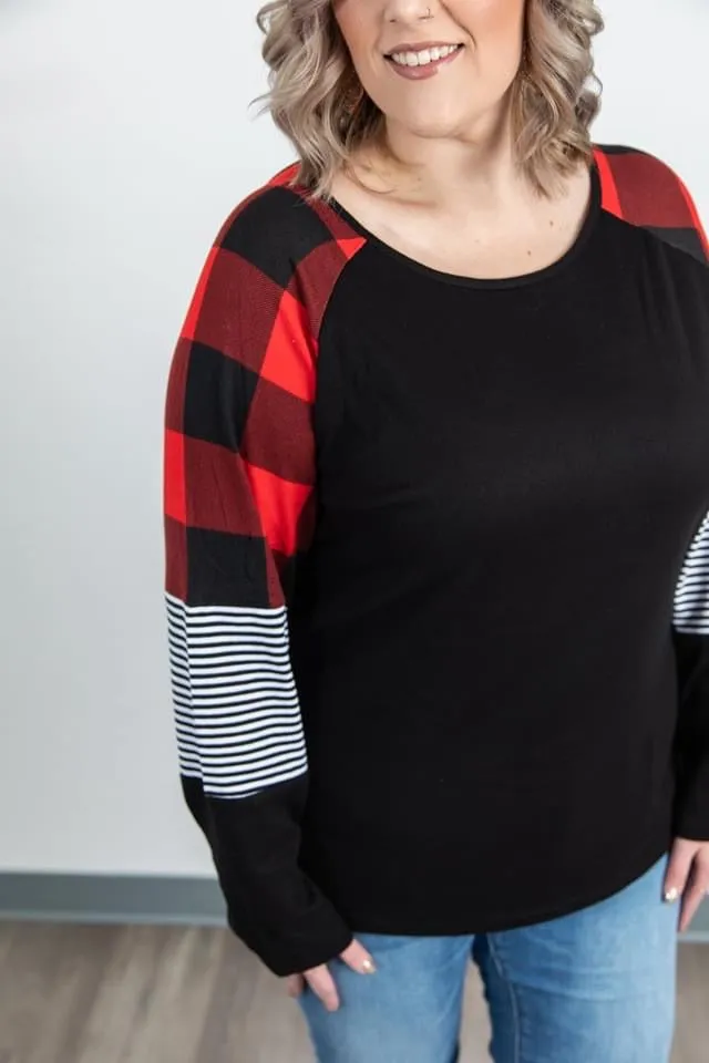 Stripes and Plaid Long Sleeve Top