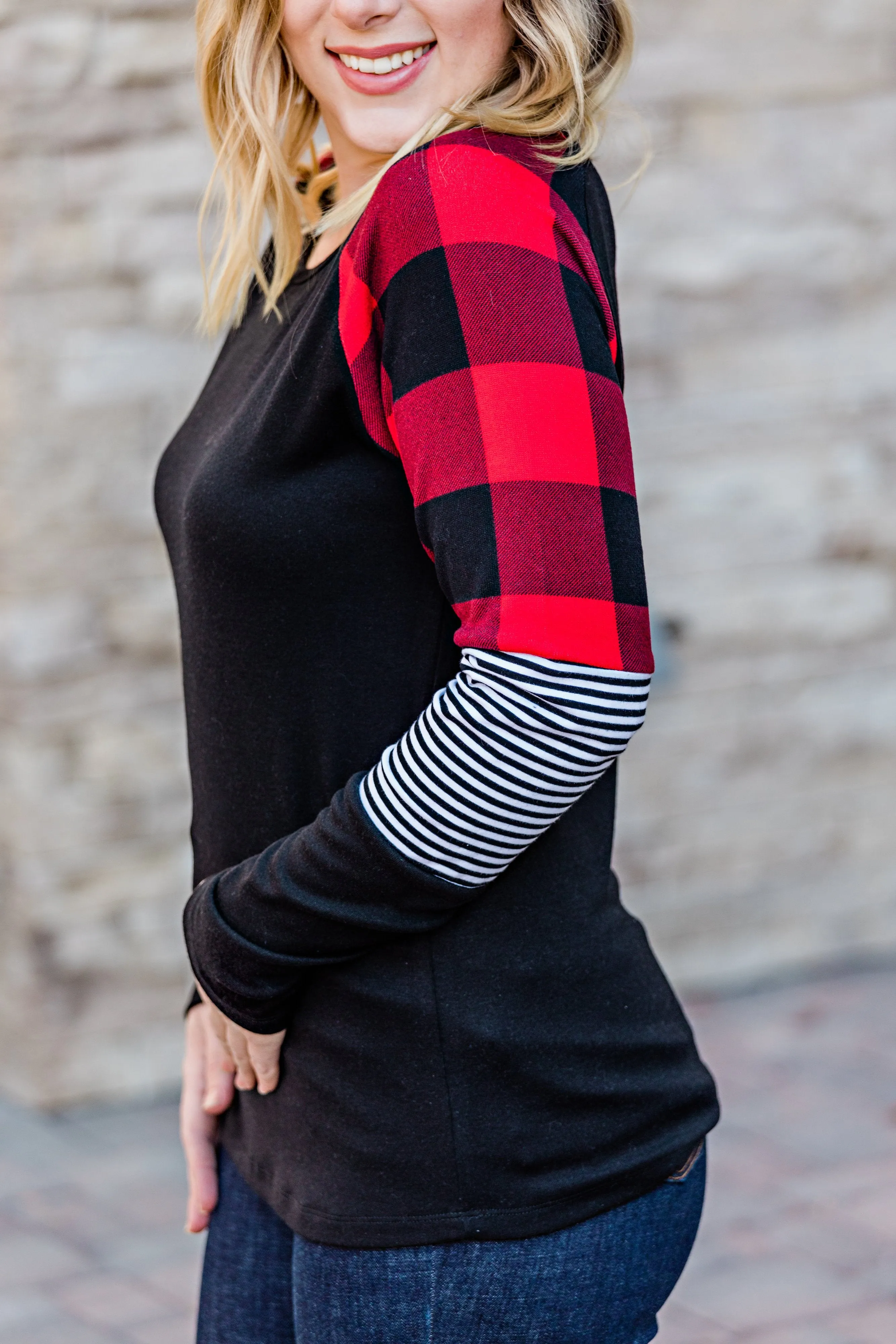 Stripes and Plaid Long Sleeve Top