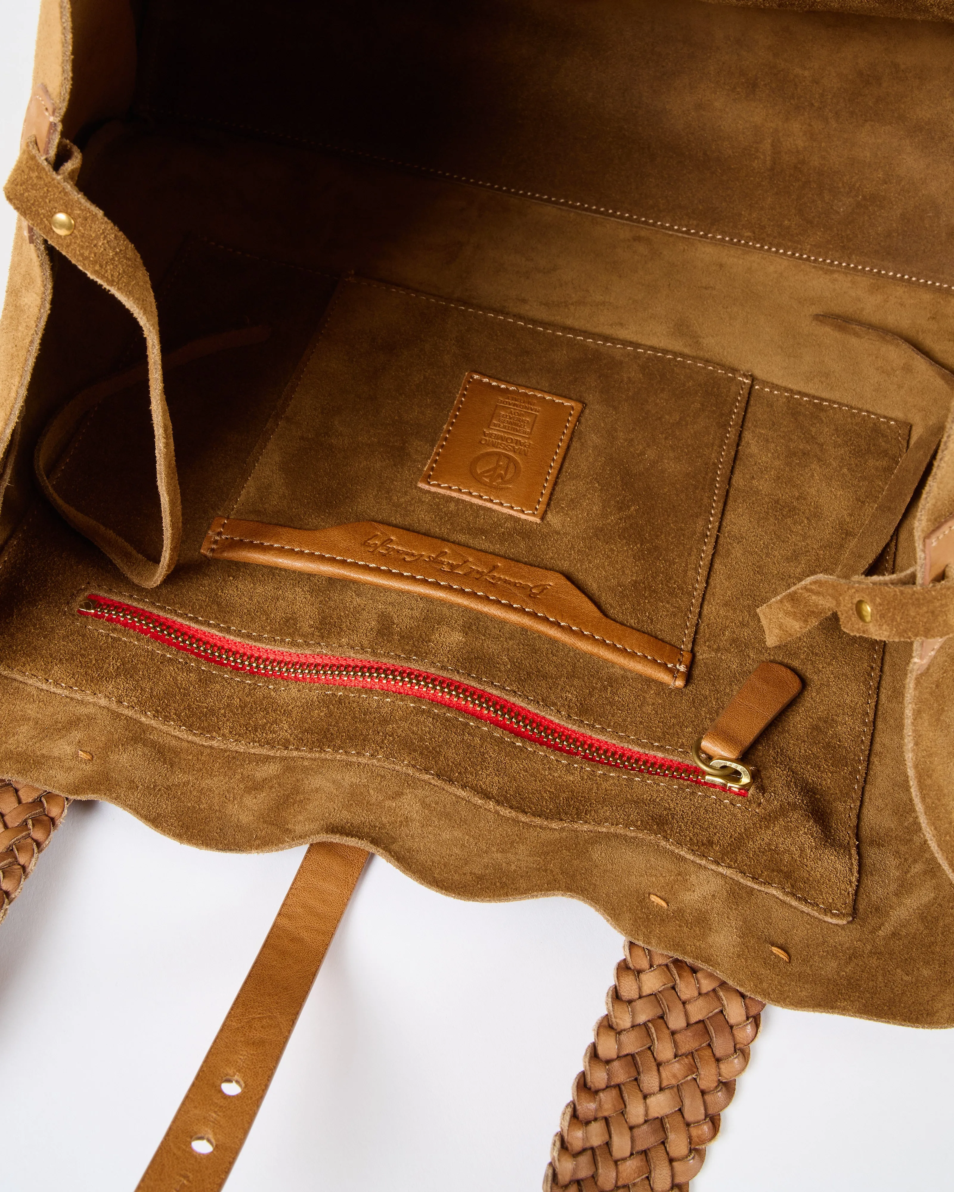 suede tote with woven handle