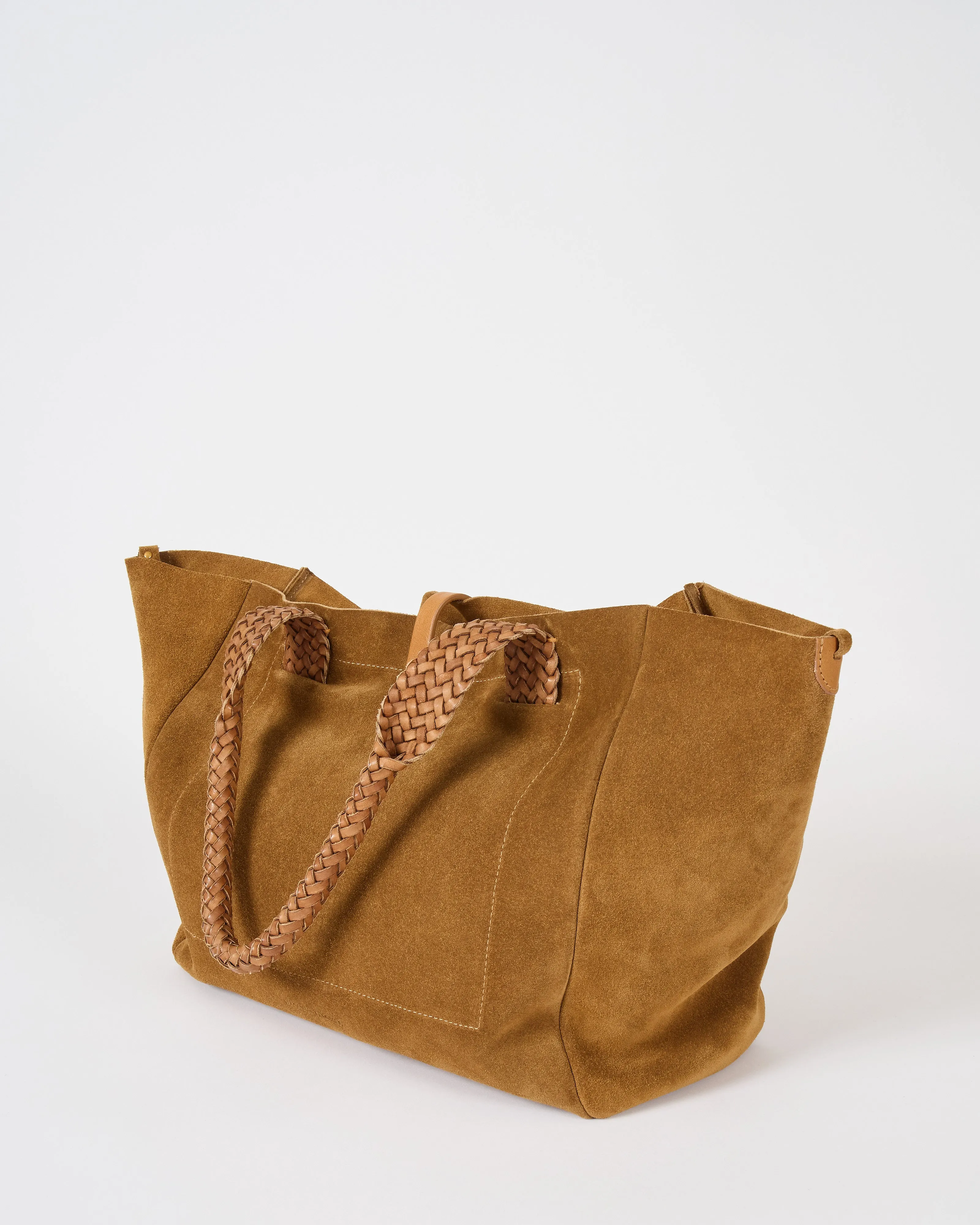 suede tote with woven handle