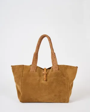 suede tote with woven handle