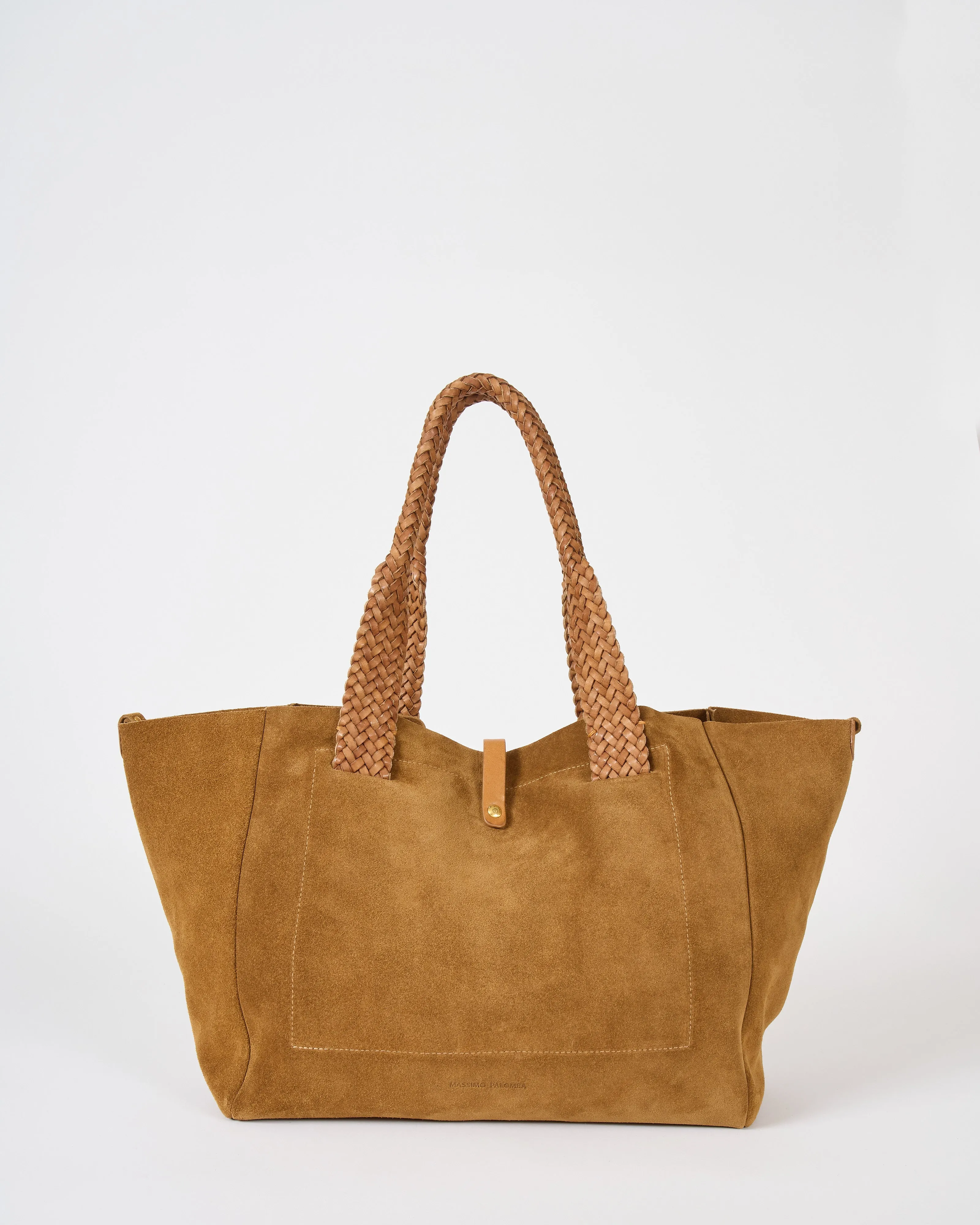 suede tote with woven handle