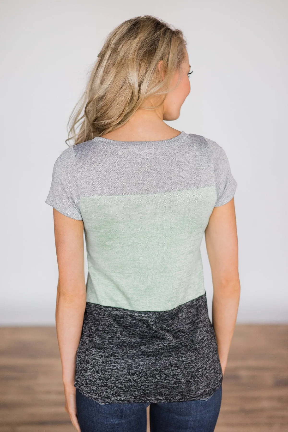 Summer Neon Lights Color Block Top - Charcoal & Mint