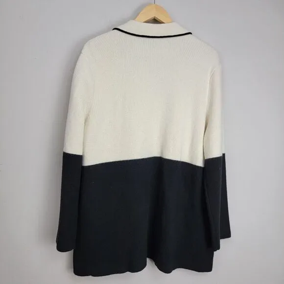 Talbots Colorblock Open Sweater Cardigan Jacket Milano Stitch Wool Blend Sz XLP