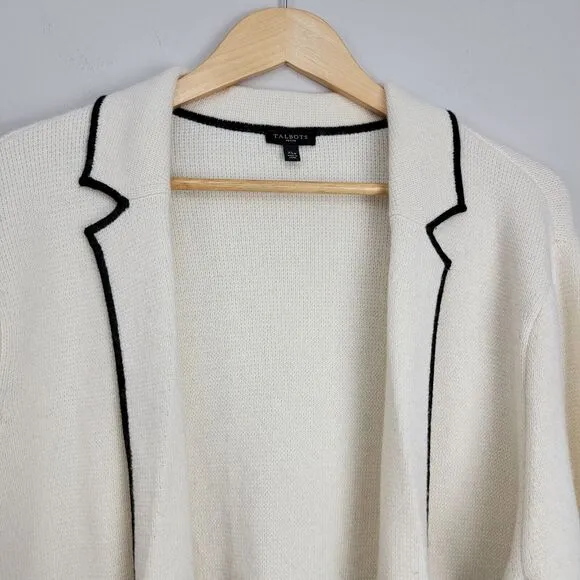 Talbots Colorblock Open Sweater Cardigan Jacket Milano Stitch Wool Blend Sz XLP