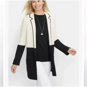 Talbots Colorblock Open Sweater Cardigan Jacket Milano Stitch Wool Blend Sz XLP