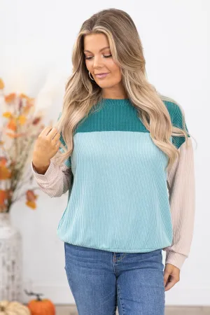 Teal and Aqua Colorblock Top
