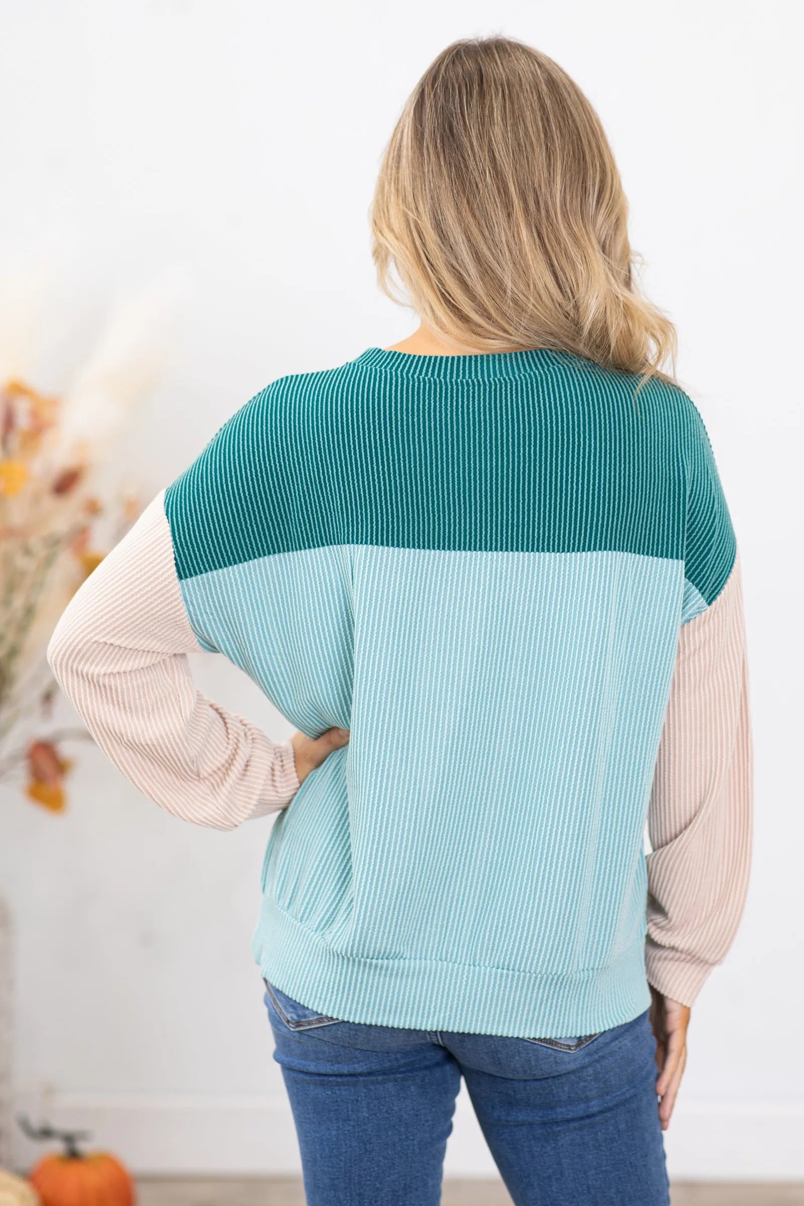 Teal and Aqua Colorblock Top